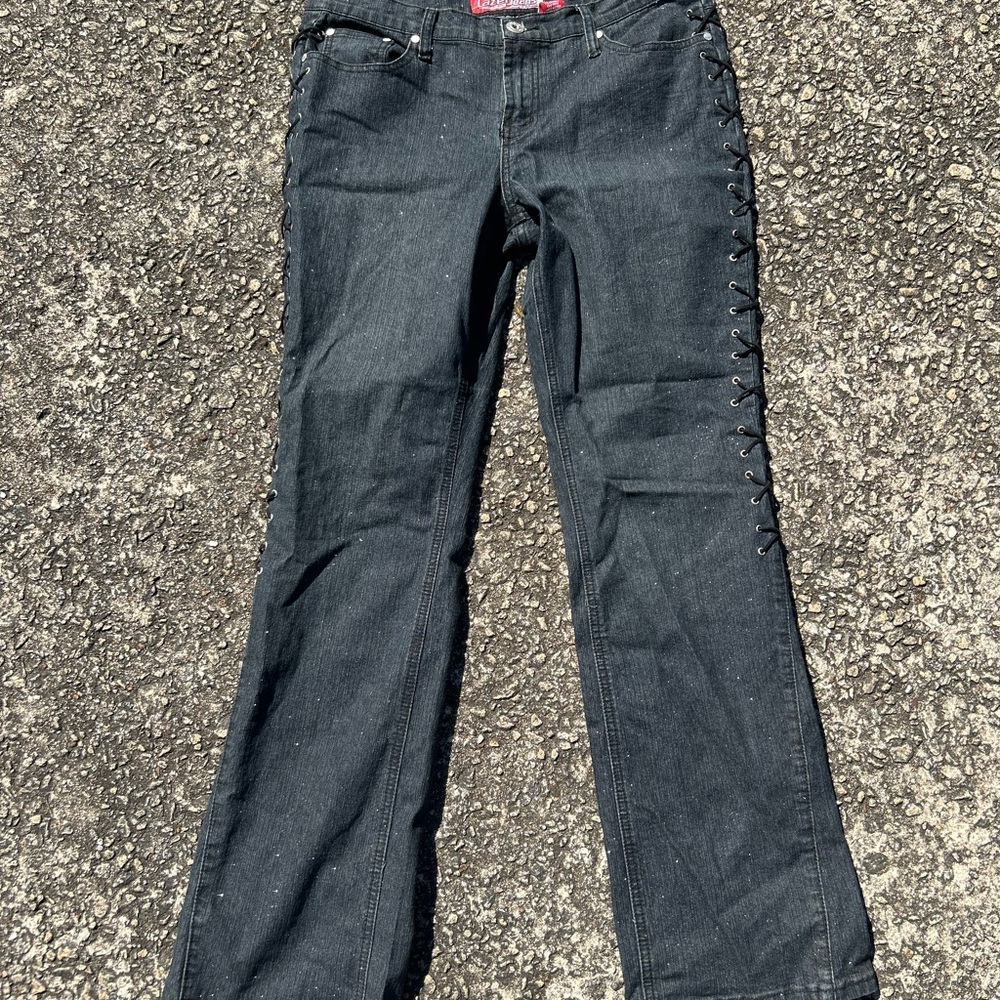 Stylish Black Lace-Up Women's Flare Jeans